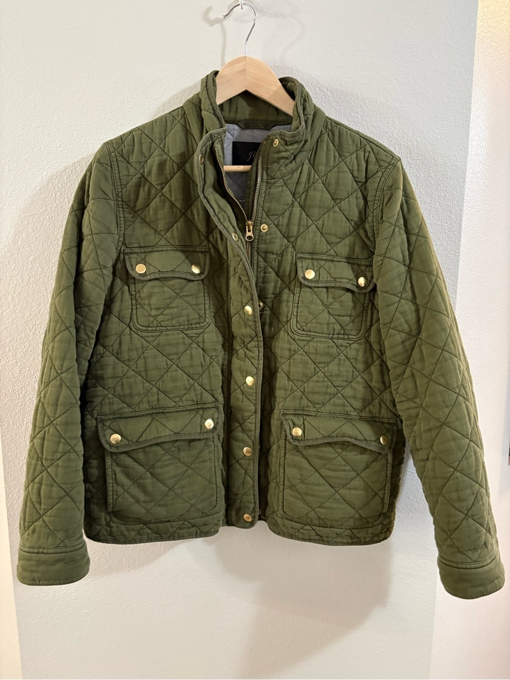 J. Crew Quilted Downtown Field Jacket Olive Green Cabincore Cottagecore XXL
